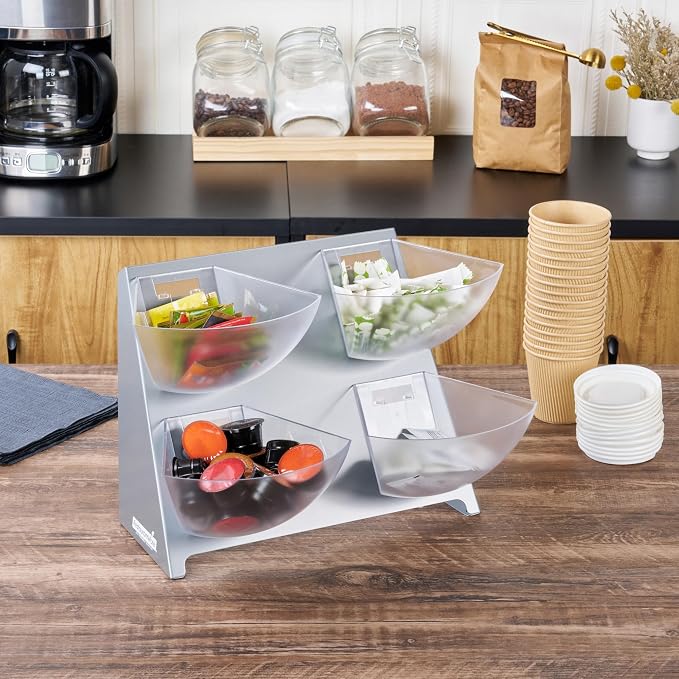 Restaurantware Condiment Organizer 1 Case 15.5 x 10 x 10.5 Inches Countertop Bin Holder Stainless Steel Removable Compartment Caddy Silver Tray for Coffee Station or Buffet Display - Image 3