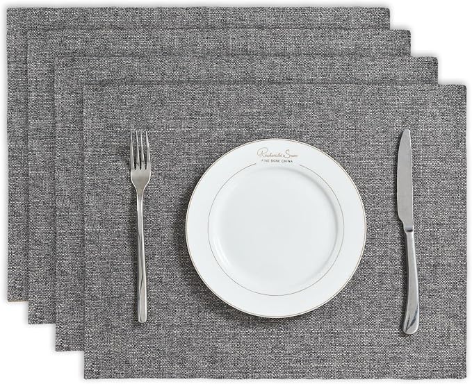 BALCONY & FALCON Rectangle Table Cloth Waterproof Gray 13.8"x 17.7" 4pcs | Placemats Set of 4 Faux Linen Cloth Place Mats Washable Wrinkle Resistant Table Placemats for Dining Kitchen Indoor & Outdoor by BALCONYFALCON