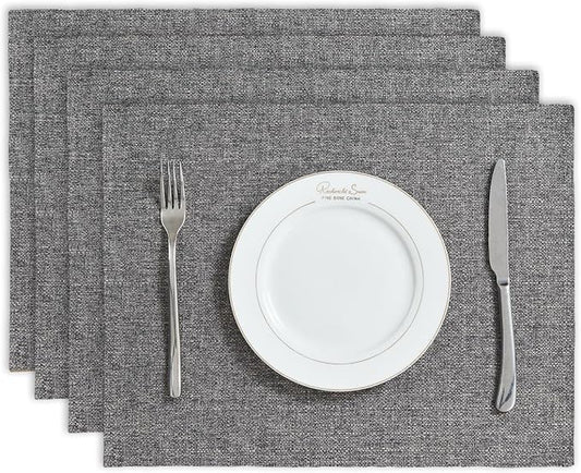 BALCONY & FALCON Rectangle Table Cloth Waterproof Gray 13.8"x 17.7" 4pcs | Placemats Set of 4 Faux Linen Cloth Place Mats Washable Wrinkle Resistant Table Placemats for Dining Kitchen Indoor & Outdoor by BALCONYFALCON