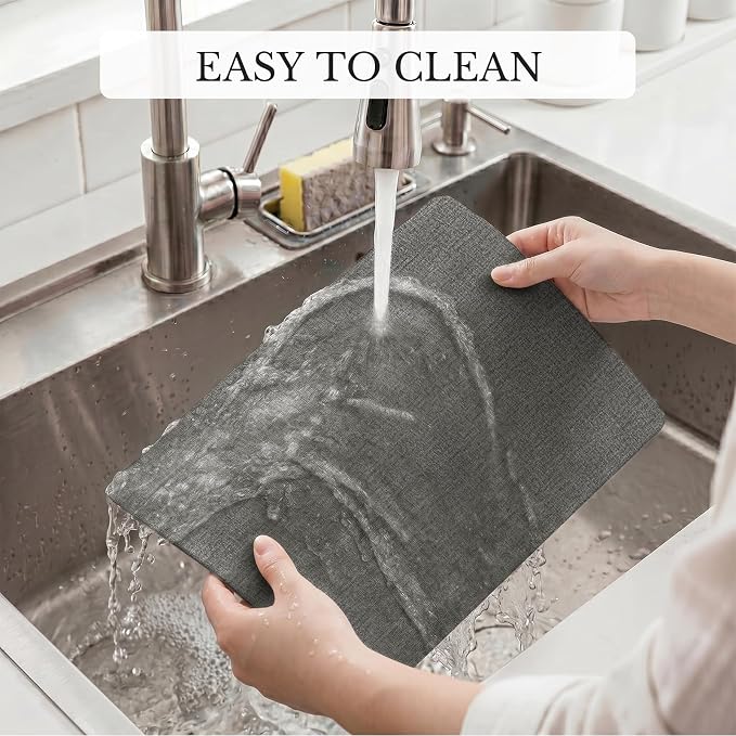 Romanstile Vinyl Placemats Set of 4, Reversible Faux Leather Heat Resistant Wipeable Table Mats, Waterproof Washable Non-Slip Table Placemats for Dining/Kitchen/Party/Outdoor (Grey Black, 12" x 17") - Image 8