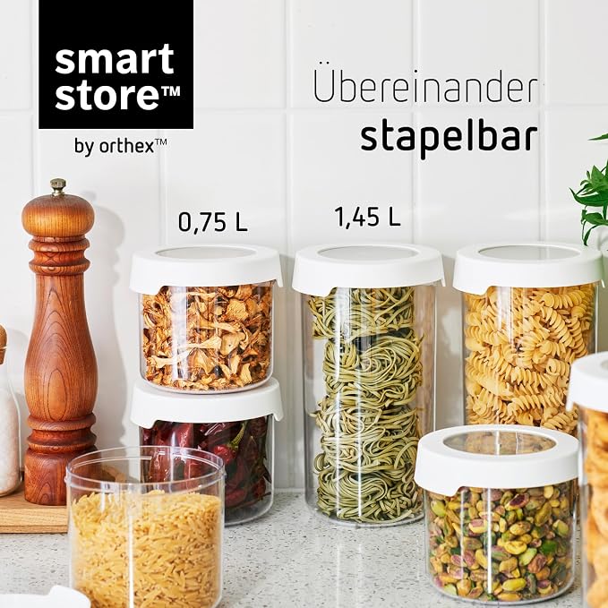 SmartStore Round Clear Dry Food Containers with Lids Starter Set of 6-20% Bio-based Plastic Storage Box with Lid, BPA Free, Dishwasher Safe - Kitchen Storage Containers 4x 0.75L, 2x 1.45L - Image 5