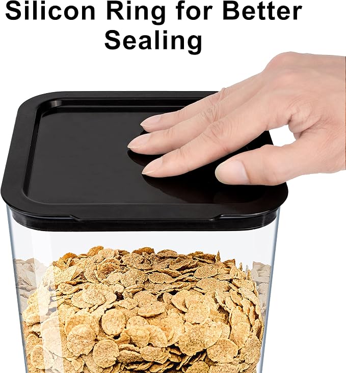5.5 Qt Cereal Dispenser Countertop with lids, Organization and Storage Containers for Kitchen and pantry, Rice Dispenser for food, Cereal, Beans, Nuts, Snack,Oatmeal, Dog Food, Bird Seed, Black, 1Pc - Image 6