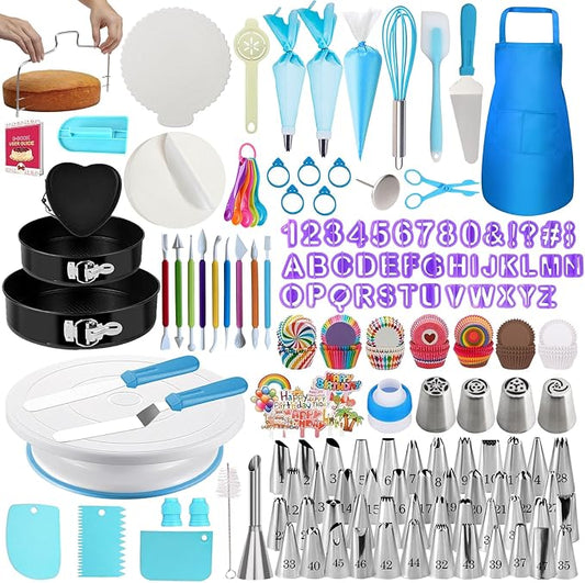 Makmeng 722pcs Cake Decorating Kit - Baking Supplies with Springform Pans, Cake Rotating Turntable, Icing Piping Bags and frosting Tips Set - Cake Decorating Tools for Beginners by Makmeng