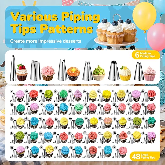 Cake Decorating Tools Supplies Kit: 164pcs Baking Accessories, Dessert Piping Syringe and Icing Tips Set - Puffs Cupcake Frosting Piping Bakery Set for Adults Beginners or Professional, Blue - Image 3