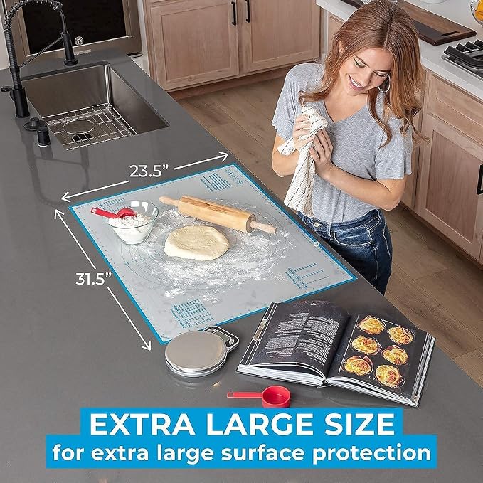 Silicone Baking Mats Set of 5 and Silicone Pastry Mat - 2 Half Sheets Mats + 1 Quarter Sheet Liner + 1 Round & 1 Square Mat + Extra Large Baking Mat For Rolling Out Dough - 100% Silicone - Image 7