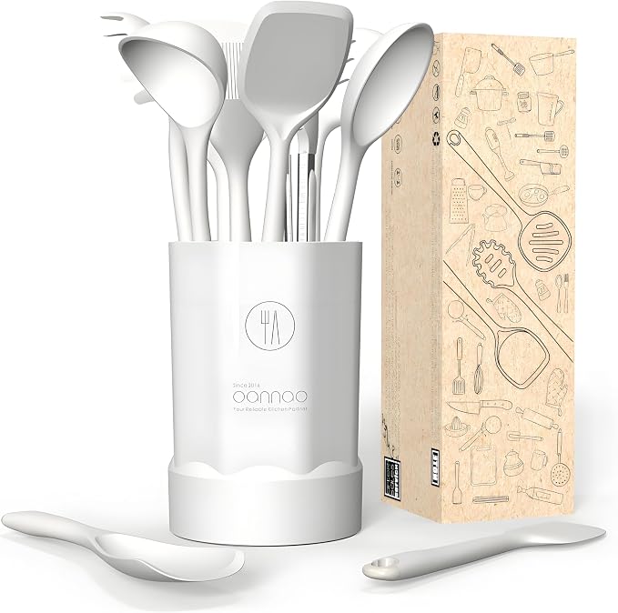 Silicone Kitchen Utensils Set,Utensils Sets for Cooking, Dishwasher Safe | Seamless Spatula Set for Nonstick Cookware, BPA-Free,Heat Resistant up to 600°F, Housewarming Gift, Cream White - Image 7