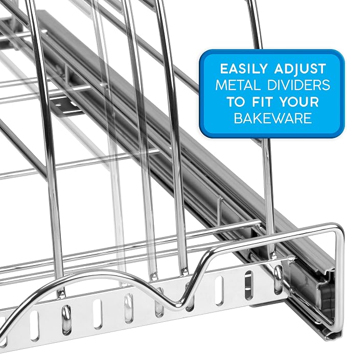 Pull Out Organizer for Bakeware, Cutting Board and Trays, 12.5”W x 21”D | Stores Cutting Board and Trays, Adjustable Dividers, Heavy Duty, Lifetime Limited Warranty - For Narrow Cabinet Spaces - Image 5