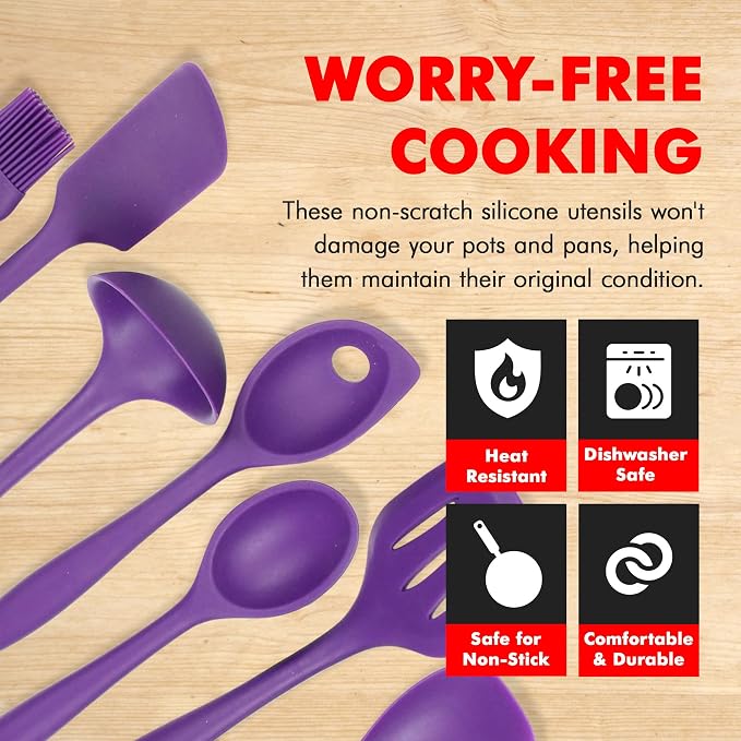 Chef Craft Premium Silicone Kitchen Tool and Utensil Set, 7 Piece, Purple - Image 4