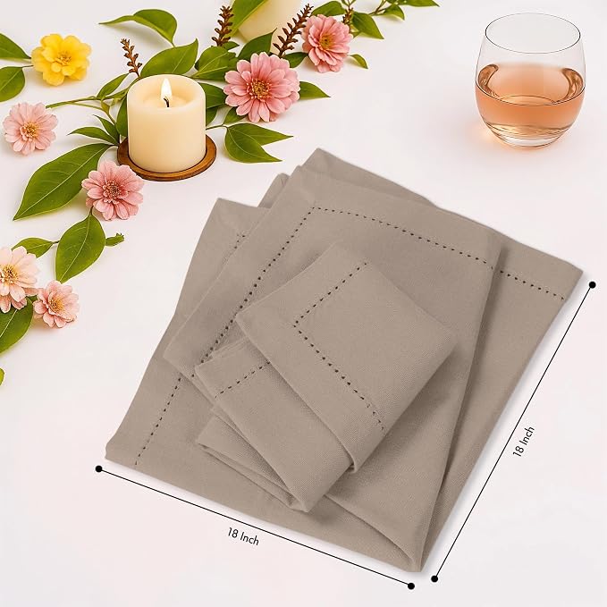 Ruvanti Cloth Napkins Set of 12, 100% Cotton High GSM 18x18 Inches, Hem Stitched Corners, Soft, Washable, Highly Durable & Absorbent, Perfect for Parties, Christmas, Thanksgiving Dinners – Light Taupe - Image 7