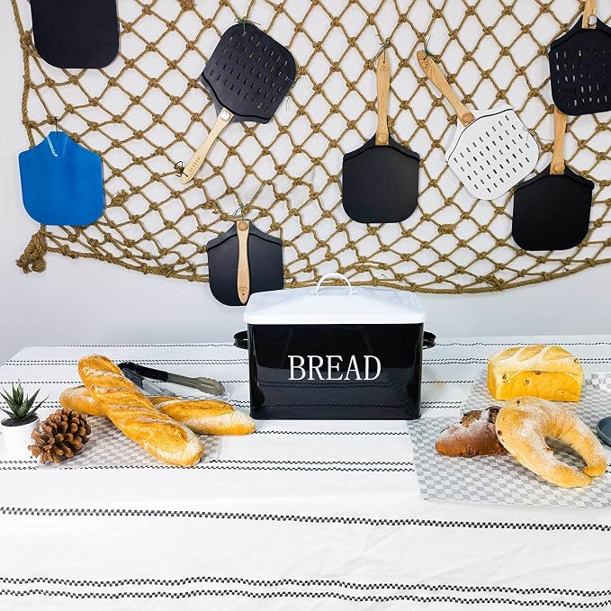 SOTECH Metal Bread Box For Kitchen Countertop,black bread box for kitchen countertop for Homemade Bread Farmhouse Style Bread Bin-Kitchen Food Bread Storage Container - Image 7
