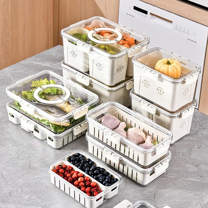 Fruit Storage Containers for Fridge with Lids, Handle and 2 Removable Colanders, Portable Refrigerator Fruit Organizer Bins, BPA-Free Fresh Produce Saver & Food Box for Food, Vegetable, Egg Storage - Image 9