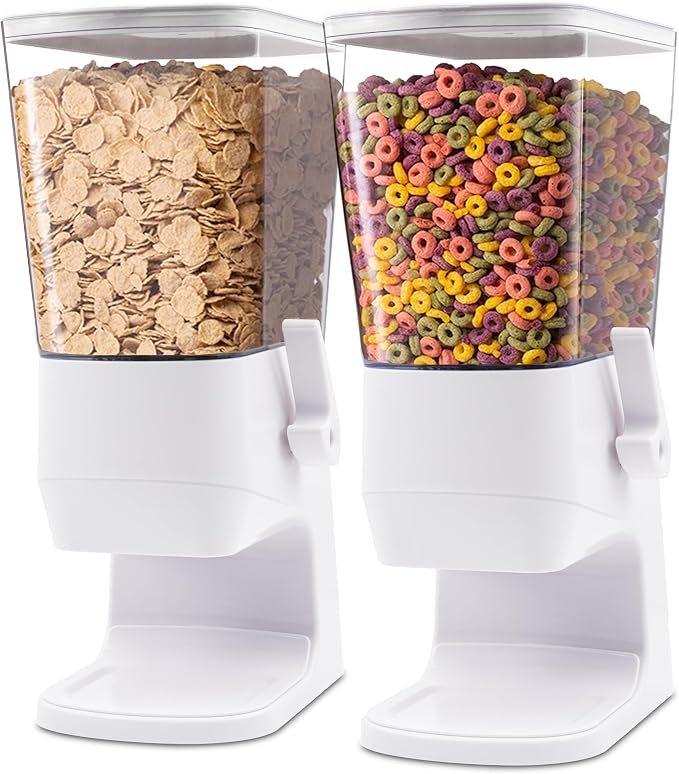 Cereal Dispenser Countertop 2Pcs, Cereal Containers Storage Snack Dispenser for Pantry, 3.2L Dry Food Dispenser for Grains, Nuts, Snack,Oatmeal, Pet food, White by ZeadesignNewProductNewLife
