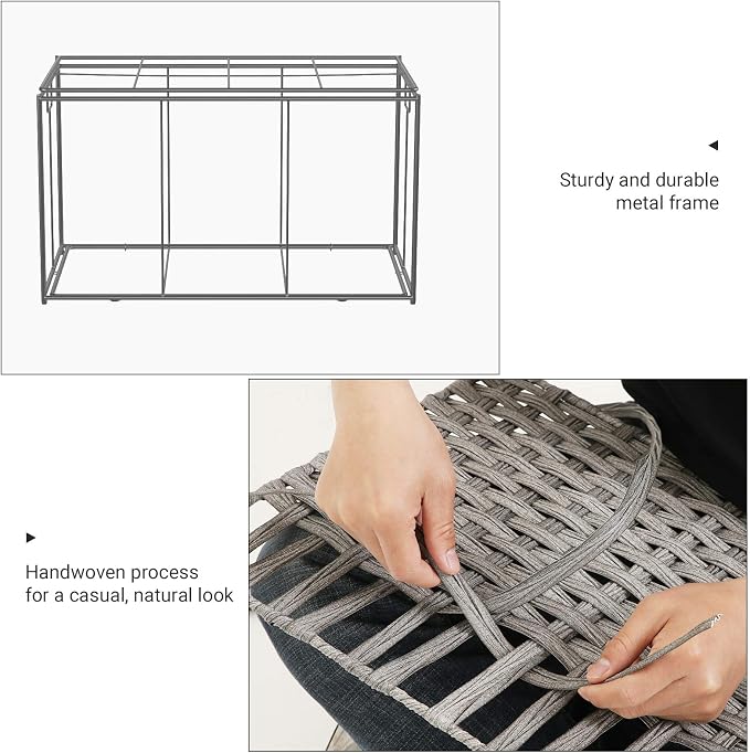 SONGMICS Storage Basket with Lid, Woven Blanket Storage Bin with Handles, Foldable, Removable Liner, Metal Frame, for Bedroom, Laundry Room, 42.3 Gallons (160 L), Gray URST76WG - Image 6