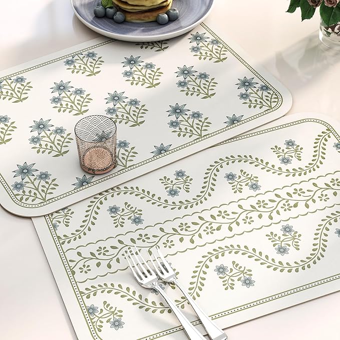 Vinyl Waterproof Placemats Set of 6 Rectangular,12"*17"-Mosella B | Wipeable Beautiful Print Place Mats,Stain Resistant,Heat Resistant,Everyday Meals,Kitchen,Dinning,Holiday,Decor - Image 5