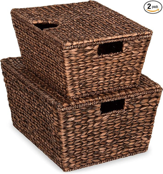 Best Choice Products Set of 2 XL Multipurpose Classic Water Hyacinth Chests Oversized Woven Tapered Storage Basket for Organization, Laundry, Decoration w/Attached Lid, Handle Holes by Unknown