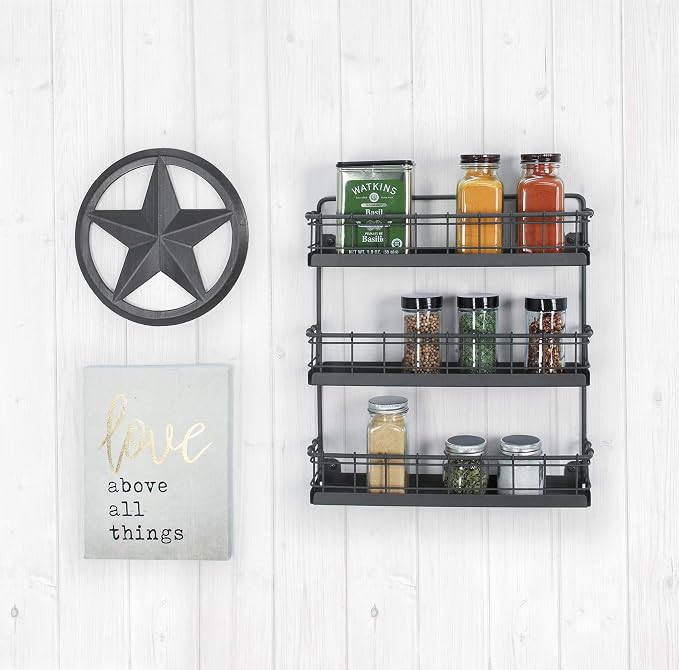 Spectrum Diversified Storage for Kitchen, Pantry, Cabinet, Industrial Gray Vintage Wall-Mount 3-Tier Spice Rack, Large (Pack of 4) - Image 5