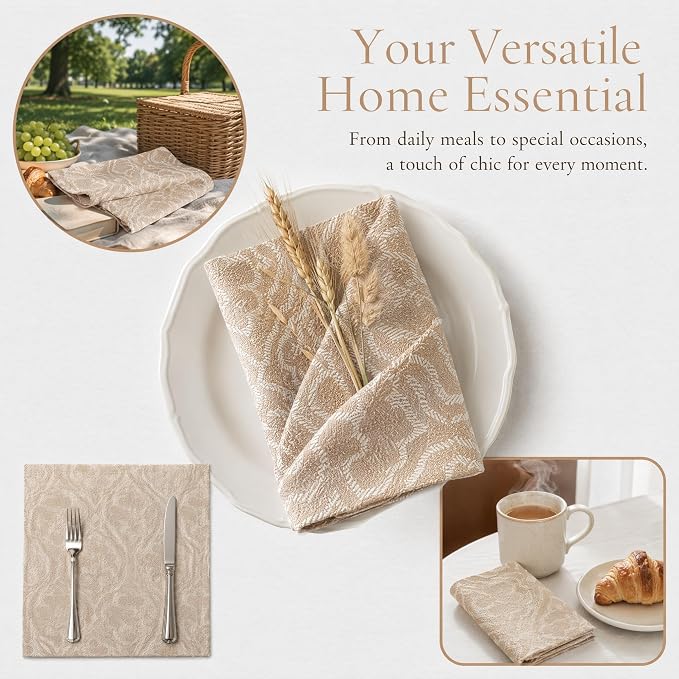 17x17 Beige Elephant Cloth Napkins Set of 6 Washable Boho Decor | Love bohemian style? These 17x17 washable beige elephant pattern napkins bring an exotic, chic vibe to daily meals. - Image 4