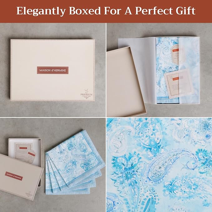 Maison d' Hermine Cloth Napkins Set of 4 100% Combed Cotton (20" x 20") | Everyday Square Napkins Cloth Washable Dinner Party Wedding Restaurant Hotel Kitchen Spring Summer - Paisley Blues - Image 6