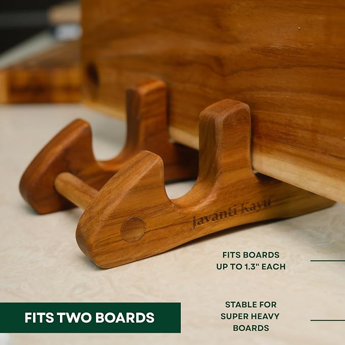 Chopping Board Stand – Teak Wood – Premium Handmade Holder Organizer for Boards, Drying Rack, Single or Dual Slot, Fits Thick Boards, Air-Dry Base (2 Slots (1.3 in Thickness)) - Image 2