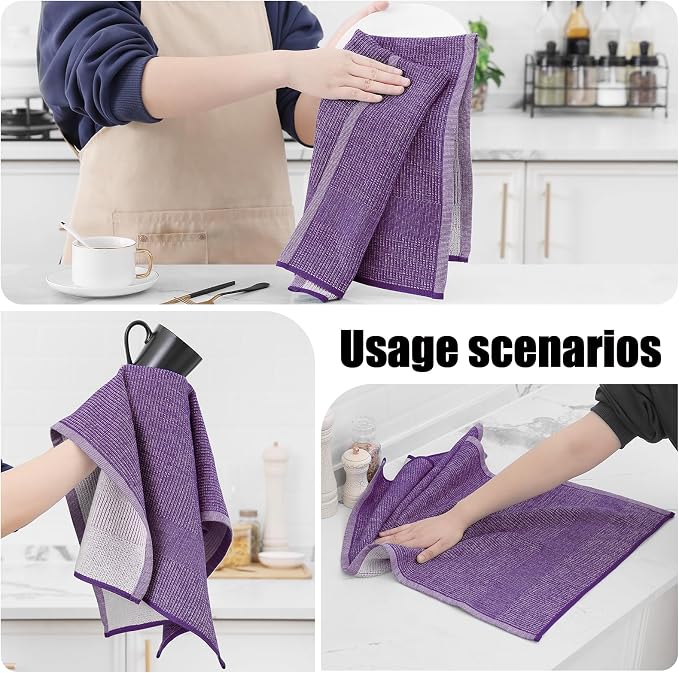 Homaxy 380 GSM Cotton Premium Kitchen Towels 12 Pack, 18"x 28", Purple | Flat and Terry Dish Towels, Highly Absorbent Tea Towel Set with Hanging Loop, Soft Utility Kitchen Hand Towels - Image 4