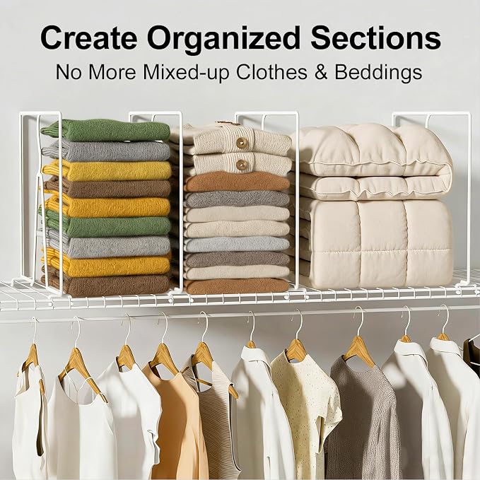 SortNStore Wire Shelf Dividers for Closet: Tall 16in x Deep 12in, 6 Pack | Wire Rack Accessories - Adjustable Purse Organizer for Sweaters Clothes Towels- Metal Linen Closet Pantry Separators - Image 4