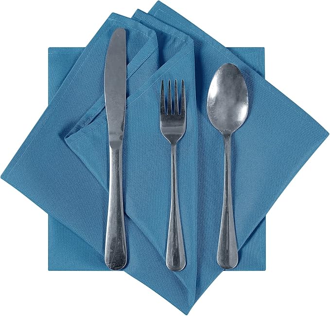 Cloth Napkins 17x17 inch Washable Polyester Dinner Napkins Soft Table Napkins for Wedding Party Dining Banquet(Mediterranean Blue,12PCS) - Image 3