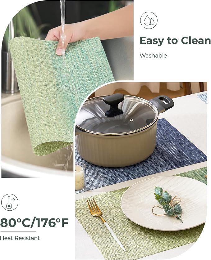 Leetaltree Gradient Green Woven Placemats Set of 24 - Heat Resistant Non-Slip Place mats for Dining Table, Washable Durable PVC Vinyl Woven Table Mats(Gradient Green, 24) - Image 5