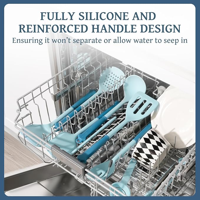 Kikcoin 43Pcs Large Kitchen Utensils Set - Silicone Cooking Utensils Set, Dishwasher Safe Spatula Set for Non-stick Cookware, 446°F Heat Resistant Kitchen Utensils Set with Holder BPA Free, Blue - Image 4
