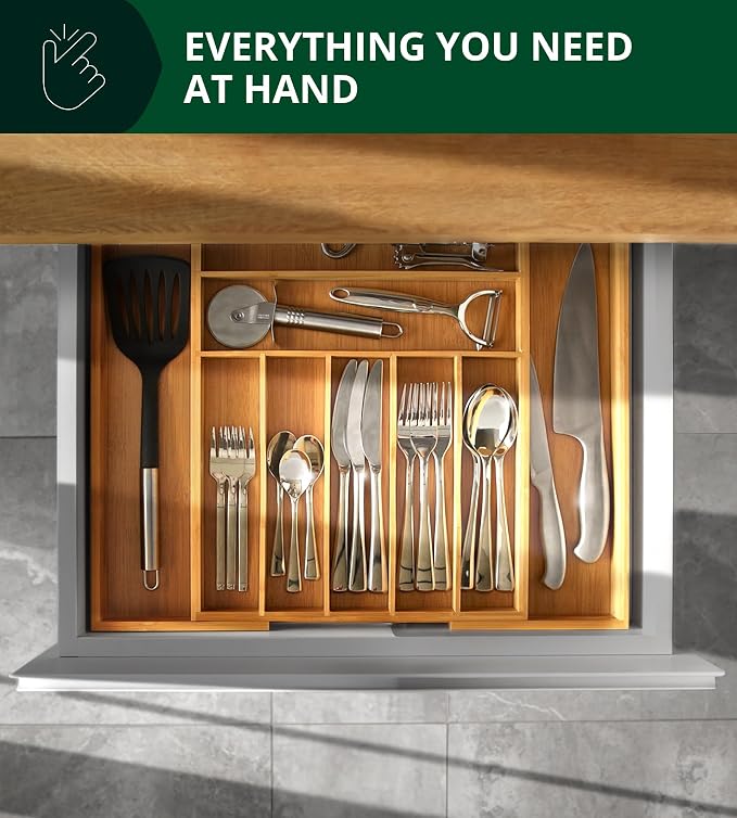ROYAL CRAFT WOOD Luxury Bamboo Kitchen Drawer Organizer - Silverware Organizer, Utensil Holder & Cutlery Tray Drawer Dividers for Flatware (9 Slot, Natural) - Image 9