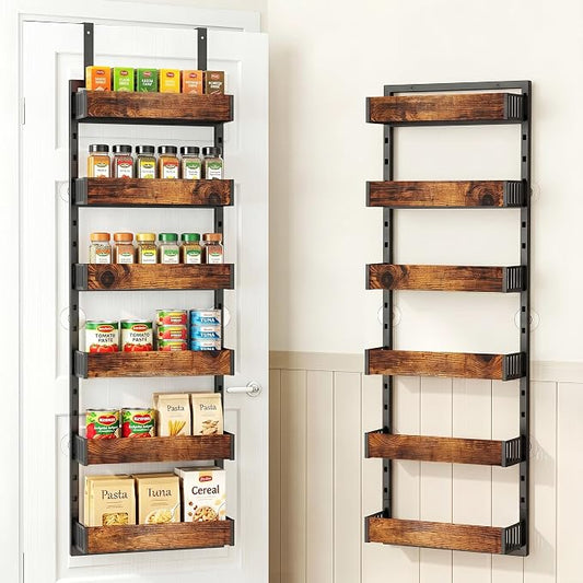 6-Tier Over the Door Pantry Organizer, 2-in-1 Door Hanging or Wall Mounted Spice Rack, Space Saving Metal Storage Shelves with Adjustable Baskets for Kitchen, Closet, Bathroom by GUUKAR