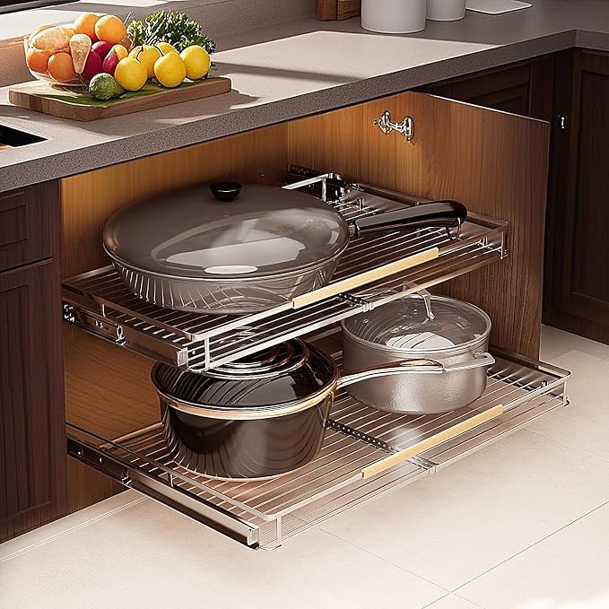 23.2~39.99"x22.5" Pull Out Cabinet Organizer，2Pack Expandable Sliding Cabinet Shelves，Side Mounting - Image 7