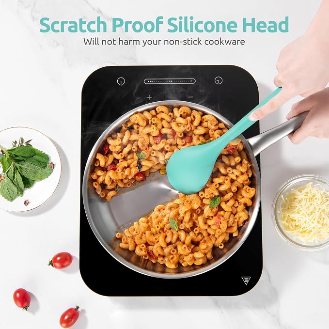 U-Taste Silicone Kitchen Cooking Utensil Set of 5, 13.6" Long, Aqua Sky | 600ºF Heat Resistant Food Grade Kitchen Tools&Gadgets, Extra Long Wide Spatula Turner Spoon Ladle for Serving Mixing Stirring - Image 5