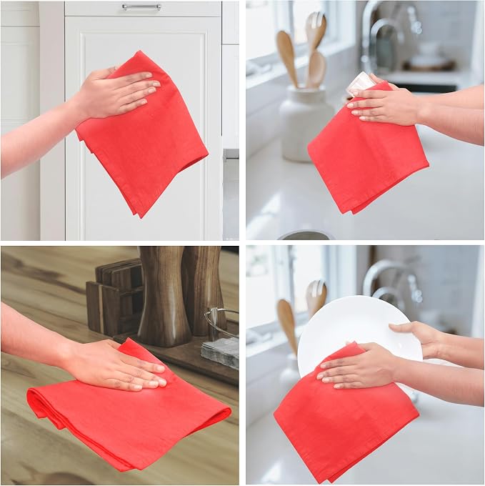 Urban Villa Kitchen Towels Cotton Dish Towels 27”x27” (Set of 8) Red - Image 2