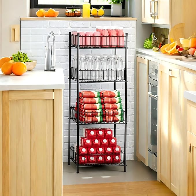 Vrisa Water Bottle Organizer 4 Tiers Free Standing Water Bottle Holder Beverage Soda Can Drink Holder Stand Can Organizer Storage Rack for Pantry Kitchen Food Storage, Black - Image 4