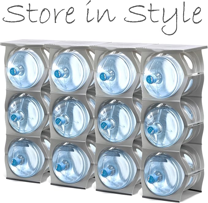 Stackable Water Bottle Storage Rack Best Water Jugs 5 Gallon Organizer. Jug Holder for Kitchen, Cabinet and Office Organizing. Reinforced Polypropylene (Silver, 3 Plus Shelf) - Image 3