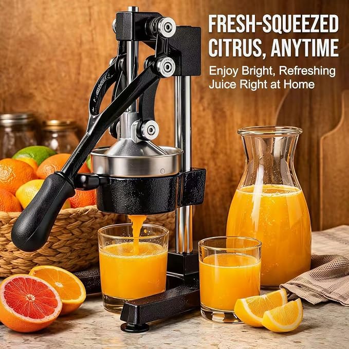 Y-ME Cast Iron Juicer, Heavy Duty Manual Citrus Press & Lemon Squeezer, Hand Juicer with Stainless Steel Strainer, for Orange, Lemon, Lime & Grapefruit, Black - Image 3