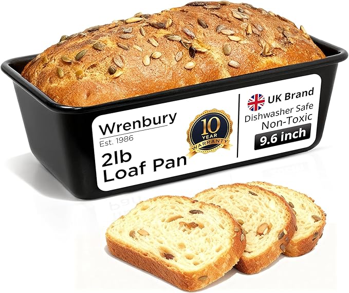 Wrenbury Large 2lb Loaf Pan for Baking Bread – Non Stick Carbon Steel Bread Pan 9.5 Inch for Homemade Banana Cake and Meatloaf – PTFE Free Bakeware by Wrenbury