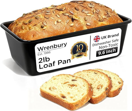 Wrenbury Large 2lb Loaf Pan for Baking Bread – Non Stick Carbon Steel Bread Pan 9.5 Inch for Homemade Banana Cake and Meatloaf – PTFE Free Bakeware by Wrenbury
