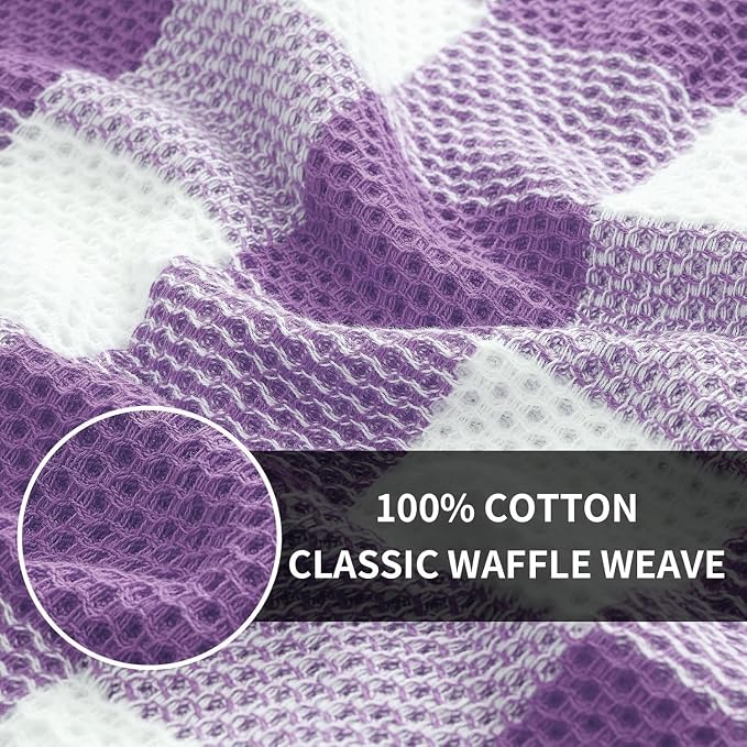 Homaxy Kitchen Towels and Dishcloths Set, Set of 8, White & Purple | Bulk Cotton Waffle Weave Check Plaid Kitchen Towels, Super Soft and Absorbent Dish Cloths, 12 x 12 and 13 x 28 Inches - Image 2