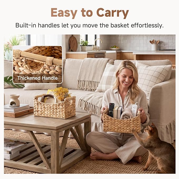 StorageWorks Wicker Baskets with Handles, Woven Baskets for Storage, 2-Pack | Water Hyacinth Storage Baskets for Organizing, Pantry Storage Bins, Baskets for Pantry, Wicker Storage Basket, 13" x 8¼" x 7" - Image 5