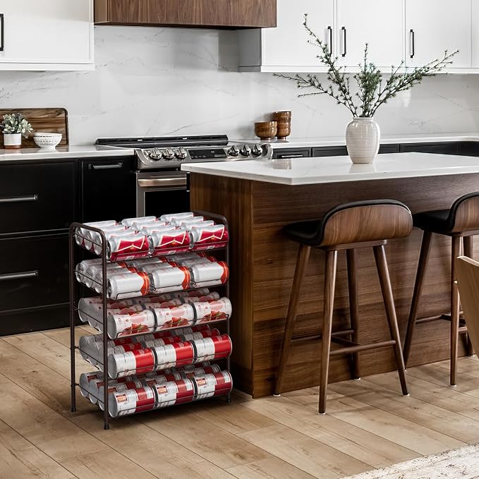 Can Rack Organizer Soda Can Storage Drink Holder for Pantry, Rustic Brown | 17*11*25 in, Metal, 5 Tier, Holds Up to 60 Cans, , Tilt Design, Freestanding, Soda Can Dispenser, for Kitchen/Pantry/Cabinet - Image 6
