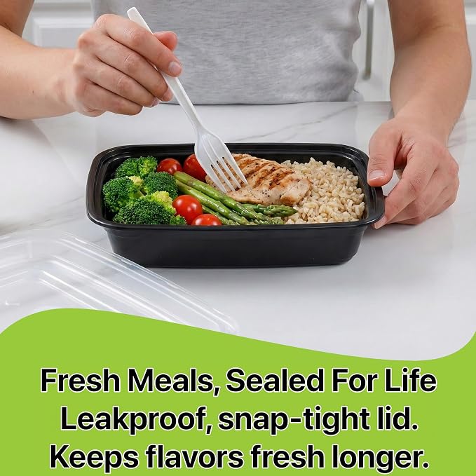 Meal Prep Containers [10 Set] x [28 oz] with Lids, 1 compartment, Stackable, Reusable, Leakproof, Food Safe, Microwave, Freezer & Dishwasher Safe for Food Prep Storage Bento (10 Set, 28 oz) - Image 3