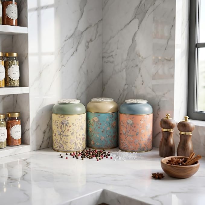 MARIA ROMA 7 Pcs Bread Box Set for Kitchen Countertop and Canisters Sets for the Kitchen Ideal for Bread Basket Sugar Container Coffee Canister Tea Tin Breadbox Vintage and Rustic Model - Image 8