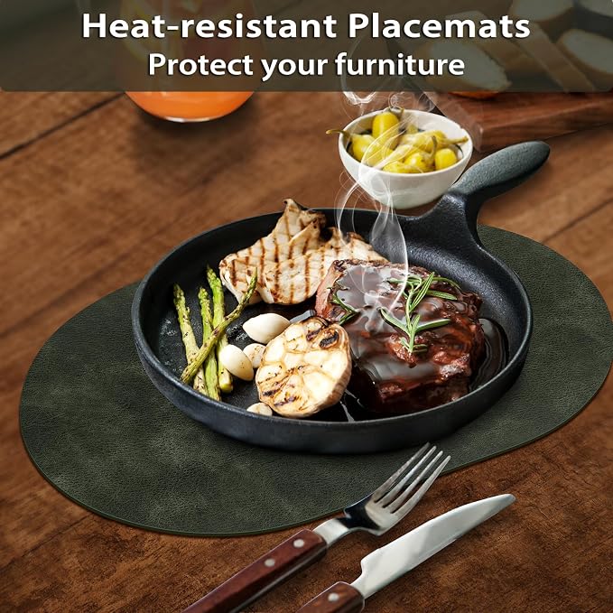 ADRIMER Placemats, Heat Resistant Oval Placemats Set of 12 Washable 12 x 17 Inch, Waterproof Table Mats, Wipeable Pu Place Mats for Kitchen, Dining Room, Olive Green - Image 3