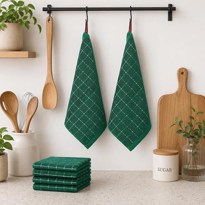 Kitinjoy 100% Cotton Terry Kitchen Dish Cloths, 8-Pack, Dark Green | Ultra Soft and Absorbent Dish Towels for Kitchen, Suitable for Drying and Washing Dishes, 12”x 12” - Image 6