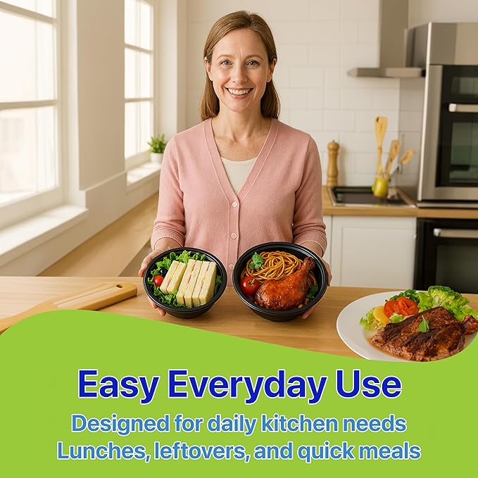 Meal Prep Containers Round [30 Set] x [24 oz] with Lids, 1 compartment, Stackable, Reusable, Leakproof, Food Safe, Microwave, Freezer & Dishwasher Safe for Food Prep Storage (30 Set, 24 oz) - Image 3