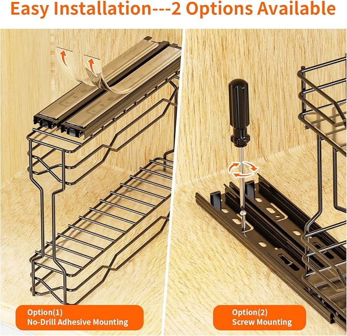 RCHYFEED 3 Pack Pull Out Spice Rack Organizer for Cabinet,2.1 Wx10.5 Dx8 H | Chrome,2 Tier Heavy Duty Cabinet Spice Organizer,Tape or Screw Mount Available Perfect for Cabinet & Pantry,Jars Not Included - Image 6