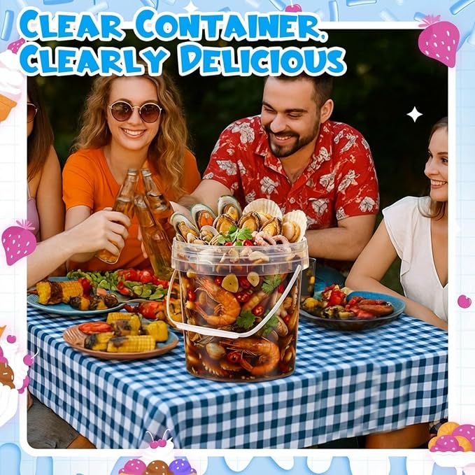 10 Pack 0.5 Gallon / 64 oz / 2 L Clear Plastic Bucket with Handle and Lids Food Storage Containers Freeze Safe Ice Cream Tubs for Deli Kitchen Drinks Home - Image 4
