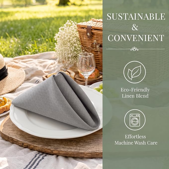 17x17 Solid Grey Linen Cloth Napkins Set of 6 Washable Reusable | Need minimalist decor? These 17x17 reusable grey cloth napkins bring modern elegance to everyday family dinners. - Image 7