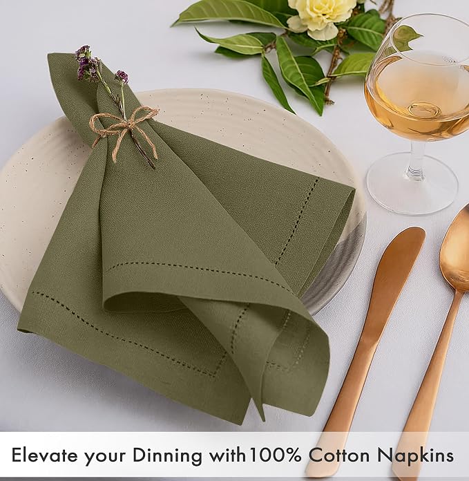 Ruvanti Cloth Napkins Set of 12, 100% Cotton High GSM 18x18 Inches, Hem Stitched Corners, Soft, Washable, Durable & Absorbent, Perfect for Parties, Christmas, Thanksgiving Dinners – Capulet Olive - Image 2
